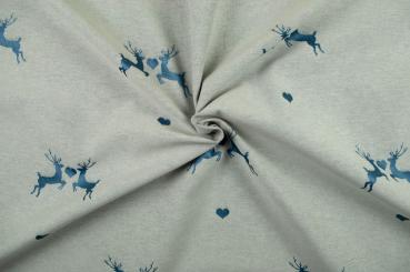 Hirsch-Liebe - Dekostoff Jacquard - Creme/Blau 