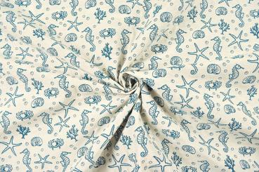 Jacquard-Dekostoff - Unterwasser-Freunde - Creme/Türkis 
