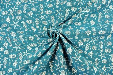 Jacquard-Dekostoff - Unterwasser-Freunde - Türkis/Creme 