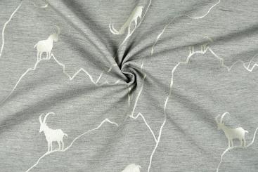 Dekostoff zweiseitiger Jacquard - Tiroler Steinbock - Grau/Creme 