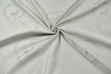 Dekostoff Hirsch mit Herz - Trevira CS - Grau/Creme 