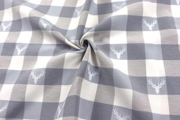 Jacquard-Dekostoff beidseitig - Karierter Hirsch - Hellgrau 