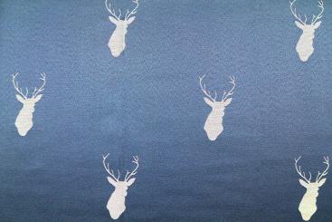 Jacquard-Dekostoff beidseitig - Hirschportrait - Blau 