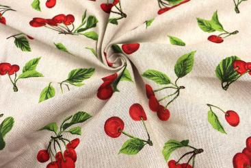 Dekostoff Leinen-Optik - Kirschen-Liebe 