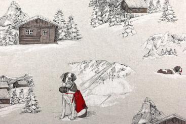 Dekostoff Leinenlook - Bernhardiner in den Alpen 