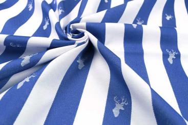 Jacquard-Dekostoff - Streifen mit Hirsch - Blau 