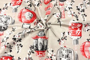 Dekostoff Baumwolle - Sakura Lampion 