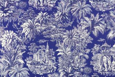 Baumwollstoff mit bunten Toile de Jouy - Blau 
