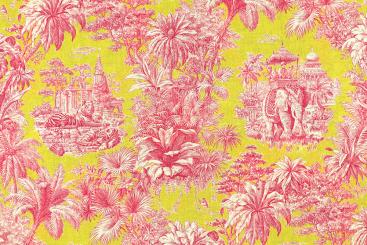 Baumwollstoff mit bunten Toile de Jouy - Rosa 