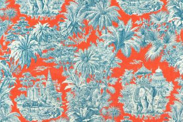 Baumwollstoff mit bunten Toile de Jouy - Terra 