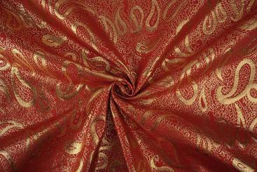 Brokat Stoff mit Paisley Muster  - Rot/Gold 