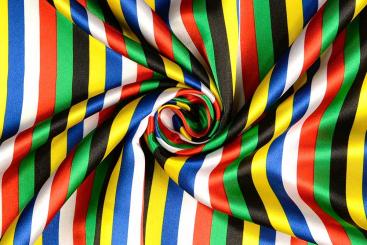 Satin Stoff mit Streifen - Weiß/Bunt 