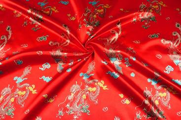 Satin-Stoff mit chinesischem Drachen - Rot 