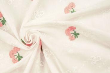 Baumwollstoff - Kirschen Bestickt - Rosa 