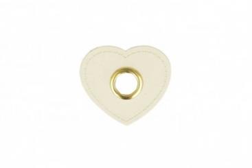Herz-Kunstlederpatch Öse - 4 Stk. - Creme 
