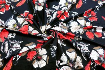 Jerseystoff aus Viskose mit Hibiskus Blumen 
