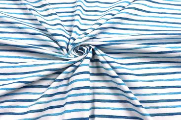 Jersey Stoff mit blauen Streifen 