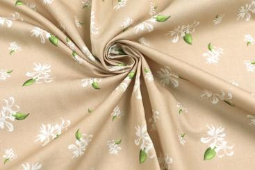 Baumwollstoff mit weißen Blümchen in Sand 