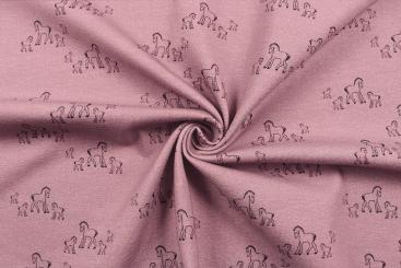 Jersey Stoff mit kleinen Pferden in Altrosa 