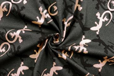 Jersey Stoff mit kleinen Eidechsen - Anthrazit/Rosa 