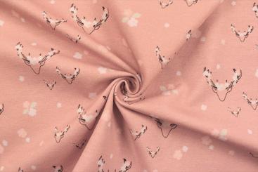 Jersey Stoff mit Hirschgeweihen - Rosé 