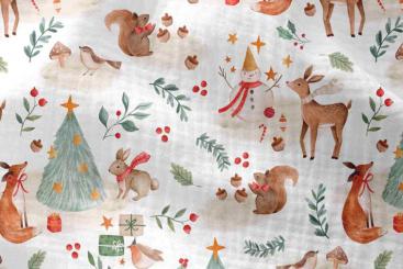 Musselin mit weihnachtlichem Tiermotiv 