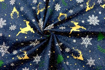 Glitzer-Weihnachtsstoff - Schneekristall-Hirsch 