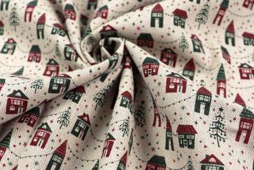 Dekostoff in Leinenoptik mit Winterdorf 