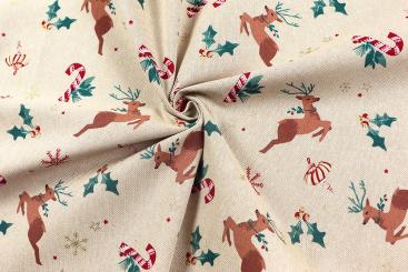 Weihnachtsstoff in Leinenoptik mit Rentieren 