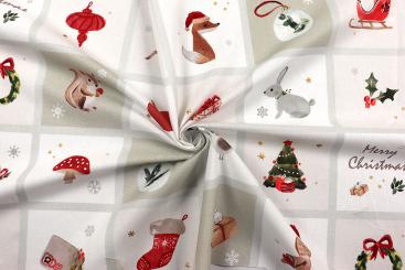 Baumwoll-Weihnachtsstoff mit weihnachtlichen Figuren 