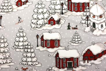 Baumwoll-Dekostoff - Nordic Deluxe - Bergdorf im Schnee 