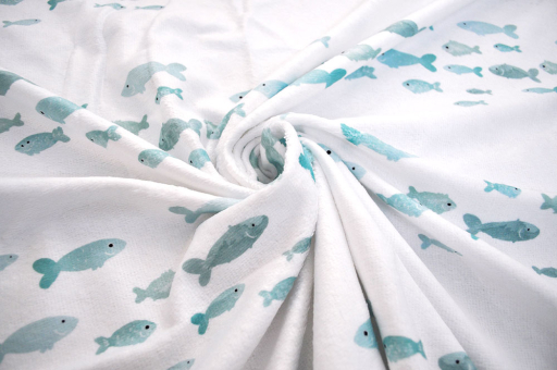 Frottee mit Fleece - Fischschwarm 