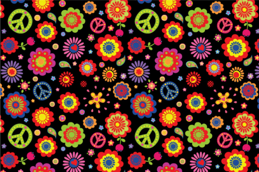 Polarfleece - Hippie-Blümchen Schwarz