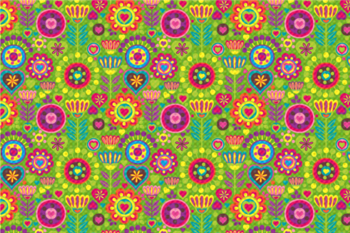 Frottee mit Fleece - Hippie-Blumen Grün