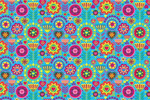 Frottee mit Fleece - Hippie-Blumen Hellblau