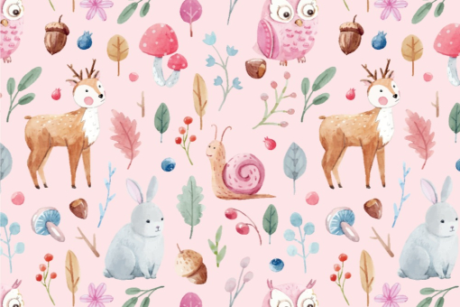 Frottee mit Fleece - Aquerell-Tierchen Rosa
