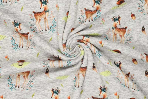Alpenfleece mit Rehen und Blumen 