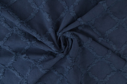 Baumwollstoff mit Fransen bestickt - Blau 