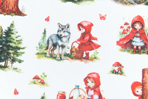 Baumwollstoff - Rotkäppchen und der liebe Wolf 