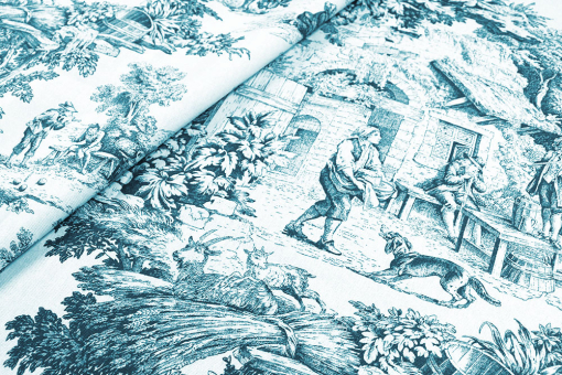 Canvas-Dekostoff mit Toile de Jouy - 280 cm - Petrol 