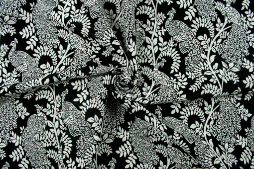 Jacquard-Dekostoff - zweiseitig - Pfauenzweige - Schwarz/weiß 