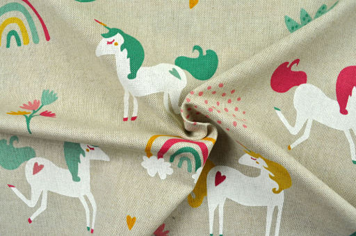 Dekostoff Leinen-Optik - Dancing Unicorn 