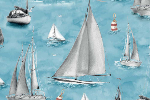 Dekostoff mit Segelbooten - 280 cm 