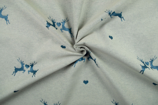 Hirsch-Liebe - Dekostoff Jacquard - Creme/Blau 