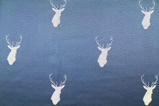 Jacquard-Dekostoff beidseitig - Hirschportrait - Blau 