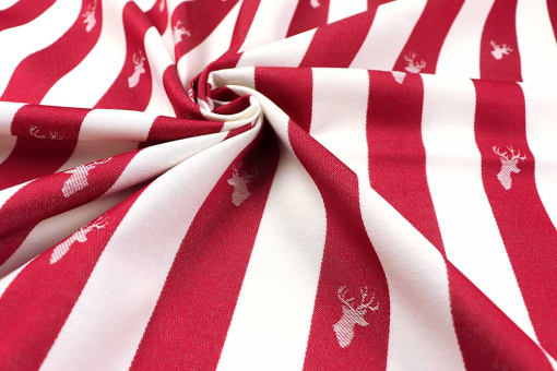 Jacquard-Dekostoff - Streifen mit Hirsch - Rot 