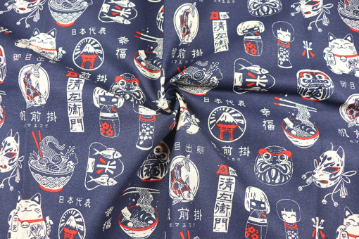 Dekostoff in Leinenoptik mit Asia-Motiv 