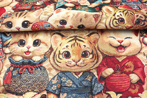 Gobelin-Stoff mit Asia-Katzen 