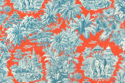 Baumwollstoff mit buntem Toile de Jouy - Terra 