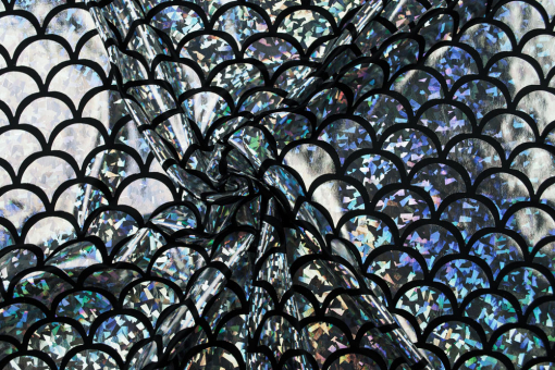 Hologramm-Folienstoff - Silber/Schwarz 